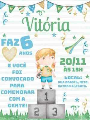 Convite Aniversário Futebol Menina para Editar Online
