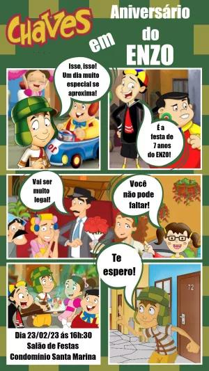 Convite de Aniversário Chaves e sua Turma Editável Online