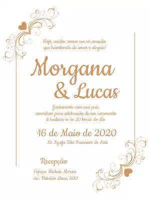 Convite de Casamento Dourado Elegante com Corações para Editar