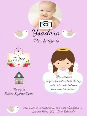 Convite de Batizado Anjinha com Foto para Editar Online
