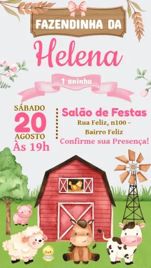 Convite de Aniversário Fazendinha Menina para Editar Online