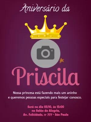 Convite de Aniversário Princesa com Foto para Editar Online