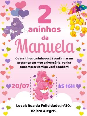 Convite Aniversário Ursinhos Carinhosos para Editar Online