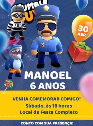 Convite Aniversário Stumble Guys com Personagens para Editar Online