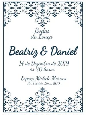 Convite de Bodas de Louça com Borda Elegante para Editar