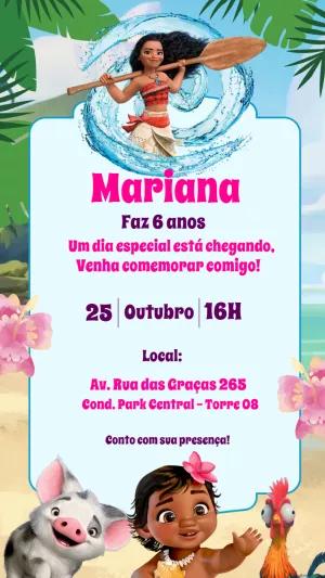 Convite de Aniversário Moana para Editar e Imprimir Online