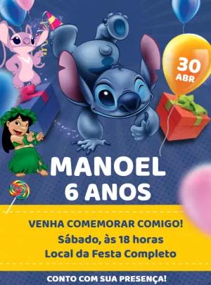 Convite de Aniversário Lilo e Stitch para Editar Online