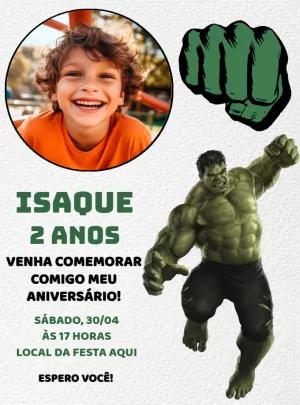 Convite de Aniversário Hulk com Foto para Editar Online