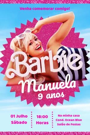 Convite Aniversário Barbie Filme Editável Online para Imprimir