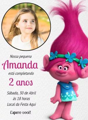 Convite de Aniversário Trolls com Foto para Editar Online