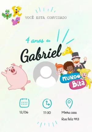 Convite Aniversário Mundo Bita com Foto para Editar Online