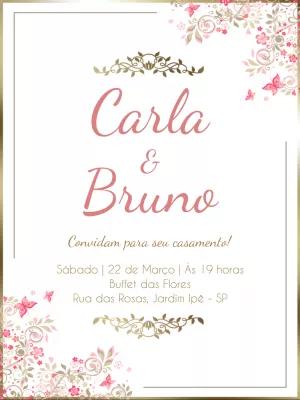 Convite de Casamento Floral com Arabescos para Editar Online