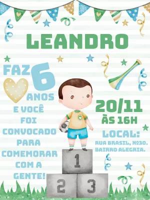 Convite Aniversário Futebol Menino para Editar Online