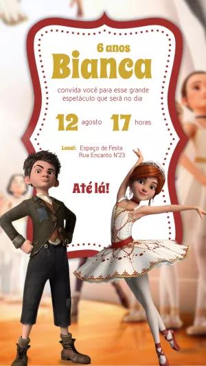 Convite Aniversário A Bailarina com Personagens para Editar Online
