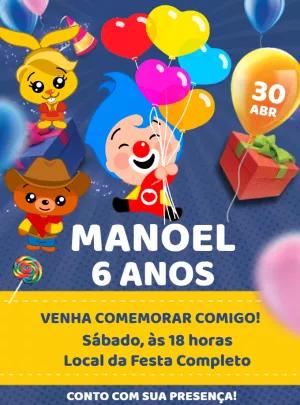 Convite de Aniversário Plim Plim para Editar Online