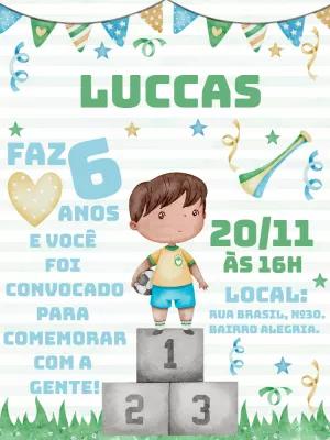 Convite Aniversário Futebol Menino Campeão para Editar Online