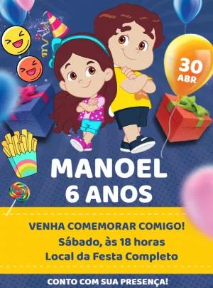 Convite de Aniversário Maria Clara e JP para Editar Online