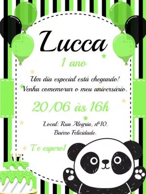 Convite Aniversário Panda Fofo para Editar Online