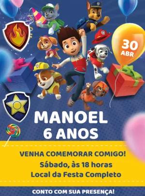 Convite de Aniversário Patrulha Canina para Editar Online