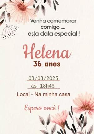 Convite de Aniversário Floral com Flores Aquarela para Editar