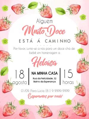Convite Chá de Bebê Moranguinho Aquarela para Editar Online
