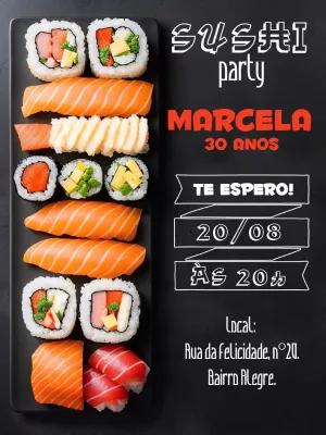 Convite de Aniversário Tema Sushi para Editar Online