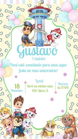 Convite Aniversário Patrulha Canina com Filhotes para Editar