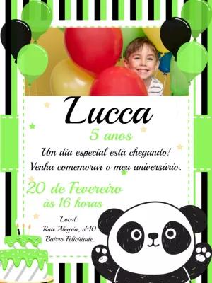 Convite de Aniversário Panda com Foto para Editar Online