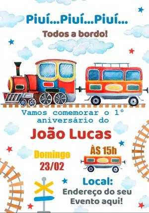 Convite de Aniversário Trenzinho para Editar Online