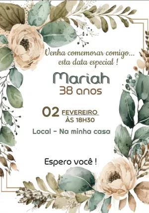 Convite de Aniversário Floral com Folhas Verdes para Editar Online