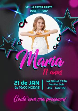 Convite de Aniversário TikTok com Foto para Editar Online