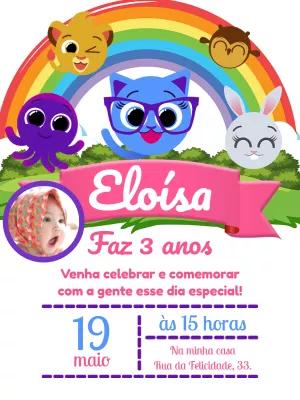 Convite de Aniversário Bolofofos com Foto para Editar Online