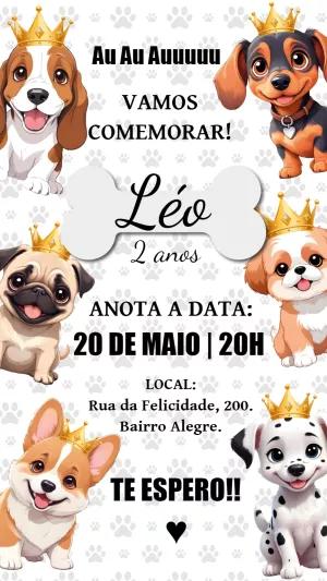 Convite de Aniversário Cachorrinhos Fofos para Editar Online
