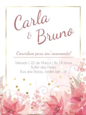 Convite de Casamento Floral Rosa e Dourado para Editar Online