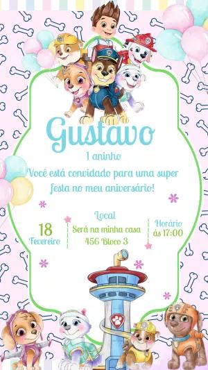 Convite Aniversário Patrulha Canina com Personagens para Editar