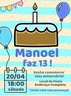Convite de Aniversário com Bolo Colorido para Editar Online