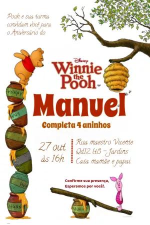 Convite de Aniversário Ursinho Pooh e sua Turma para Editar