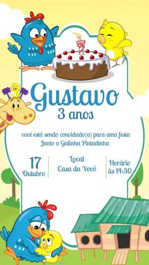 Convite de Aniversário Galinha Pintadinha para Editar Online