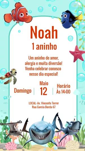 Convite Aniversário Procurando Nemo com Personagens para Editar
