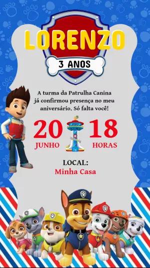 Convite de Aniversário Patrulha Canina para Editar Online