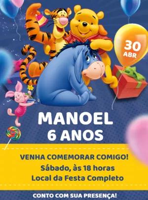 Convite de Aniversário Ursinho Pooh e Turma para Editar Online