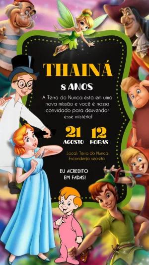 Convite de Aniversário Peter Pan com Personagens para Editar