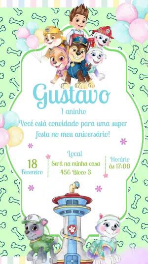 Convite de Aniversário Patrulha Canina para Editar Online