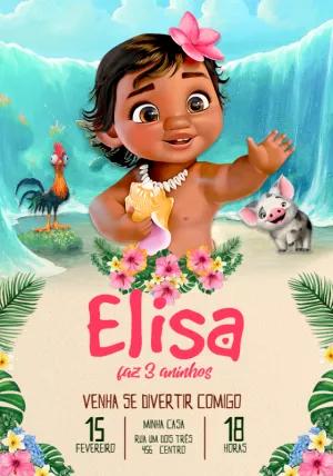 Convite de Aniversário Moana Baby para Editar Online