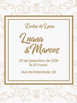 Convite Bodas de Louça Elegante para Editar Online