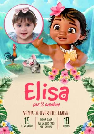 Convite de Aniversário Moana Baby com Foto para Editar Online