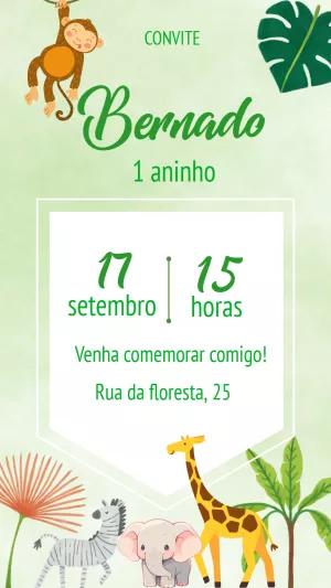 Convite Aniversário Safari com Bichinhos para Editar Online