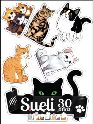 Topo de Bolo Gatos Editável para Festa de Aniversário