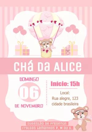 Convite Chá de Bebê Ursinha Baloeira para Editar Online
