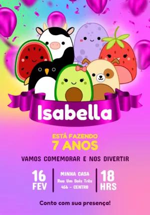 Convite de Aniversário Squishmallows para Editar Online